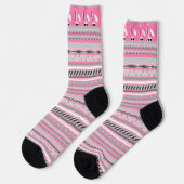 Rosa, graue und weiße Streifen mit weißem Osterhas Socken (Linkes Detail)