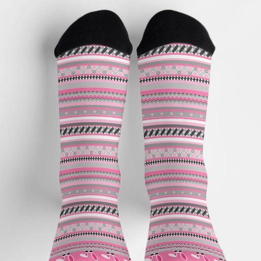 Rosa, graue und weiße Streifen mit weißem Osterhas Socken (Oben)