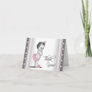 Rosa graue Vintage Baby-Dusche danken Ihnen Dankeskarte