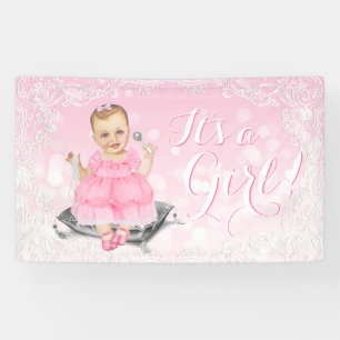 Rosa graue Vintage-Baby-Mädchen-Baby-Shower- Banne Banner