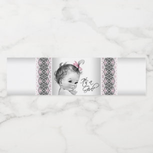 Rosa graue Vintage-Baby-Mädchen-Wasserflaschen-Eti Wasserflaschenetikett