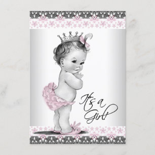 Rosa graue Vintage-Prinzessin-Baby-Shower-Einladun Einladung