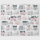 Rosa graue Weihnachtshäuser auf Weiß Geschenkpapier (Flach)