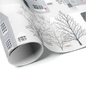 Rosa graue Weihnachtshäuser auf Weiß Geschenkpapier (Rolleneckpunkt)