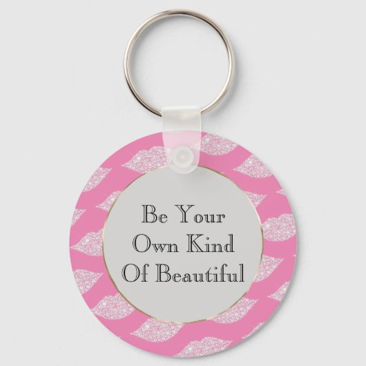 Rosa graue weiße Diamantlippen Schlüsselanhänger (Vorderseite)