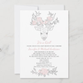 Rosa graue Woodland Girl Deer Baby Dusche per Post Einladung