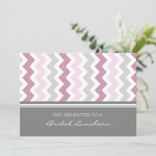 Rosa graue Zickzack Einladung (Stehend Vorderseite)