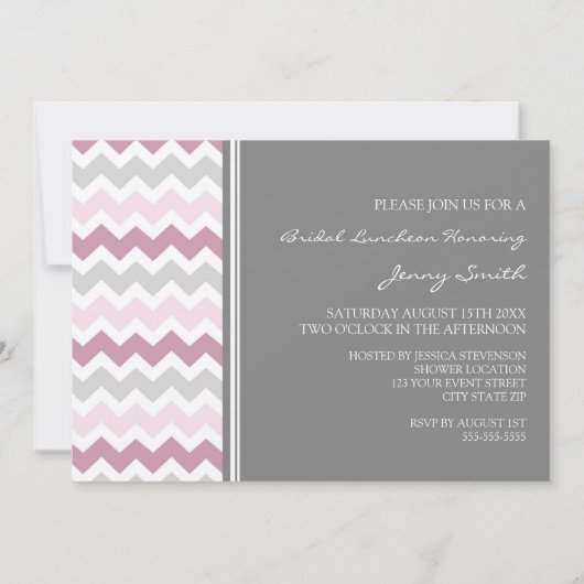 Rosa graue Zickzack Einladung (Rückseite)