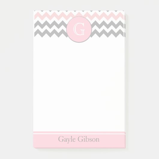 Rosa graue Zickzack Monogramm Posten-it® Post-it Klebezettel (Vorderseite)
