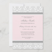 Rosa grauer Damast 16. Bithday Party Einladung (Rückseite)