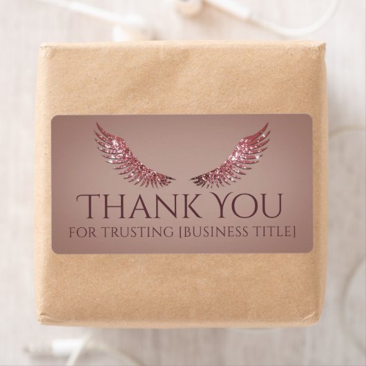 Rosa grauer Glitzer Lash Wings Lachs Label (Insitu)