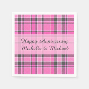 Rosa grauer karierter Tartan addieren Ihren Serviette