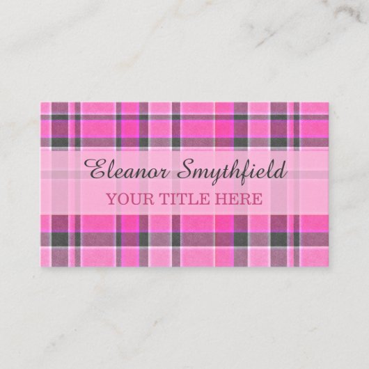 Rosa grauer karierter Tartan Visitenkarte (Vorderseite)