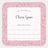 Rosa Grauer Leopard-Rahmen mit dem Namen 2 Buchzei Quadratischer Aufkleber (Vorderseite)