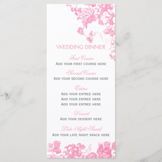 Rosa graues Blumenmenü für Hochzeitsessen Vorlage (Vorderseite)
