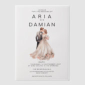 Rosa-graues Blumenpaar Foto Hochzeit Pergament Einladungen (Vorderseite)