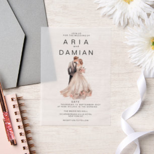 Rosa-graues Blumenpaar Foto Hochzeit Pergament Einladungen