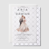 Rosa-graues Blumenpaar Foto Hochzeit Pergament Einladungen (Versetzt (Einladung))