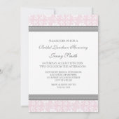 Rosa graues Damast-Foto-Brautmittagessen-Einladung Einladung (Rückseite)