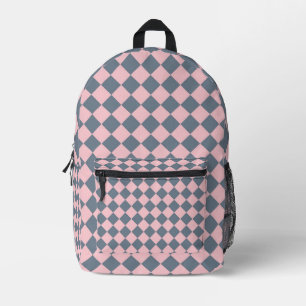 Rosa graues Diamantmuster mit Schachbrettmuster Bedruckter Rucksack