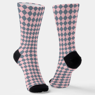 Rosa graues Diamantmuster mit Schachbrettmuster Socken