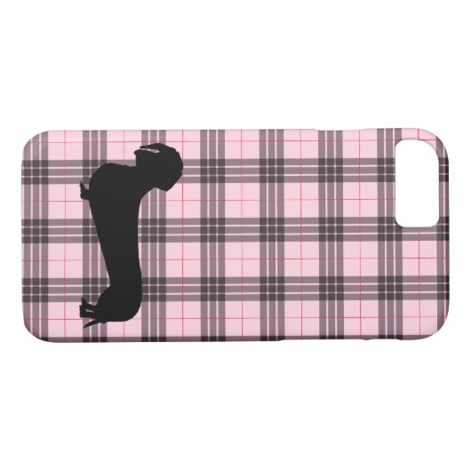 Rosa graues kariertes Dackel-Muster Preppy Case-Mate iPhone Hülle (Rückseite (Horizontal))