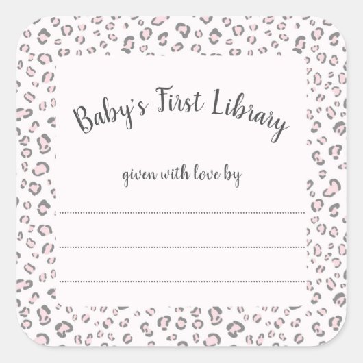 Rosa Graues Leopard-Buchzeichen Quadratischer Aufkleber (Vorderseite)