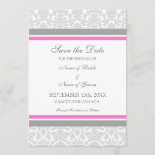 Rosa Graues Save the Date Wedding Karte