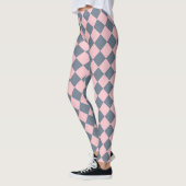 Rosa graues Schachbrett Diamantmuster Leggings (Links)