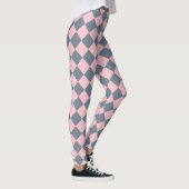 Rosa graues Schachbrett Diamantmuster Leggings (Rechts)