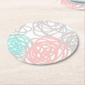 Rosa graues und aquamarines Gekritzel-Muster Runder Pappuntersetzer (Angewinkelt)