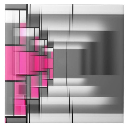 Rosa graues und weißes geometrisches Muster Fliese (Vorderseite)