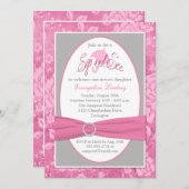 Rosa graues Weiß-BlumenSchlückchen und sehen Einladung (Vorne/Hinten)