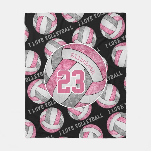 Rosa-Graumädchen Liebe Volleyball personalisiert Fleecedecke (Vorderseite)