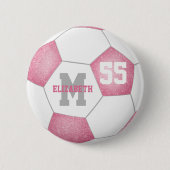 Rosa-Grausoccer personalisiert Button (Vorderseite)