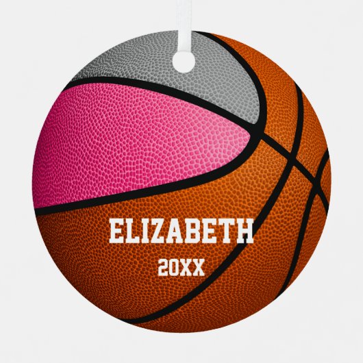 Rosa Grausportmädchen erinnern an Basketball Ornament Aus Metall (Vorderseite)