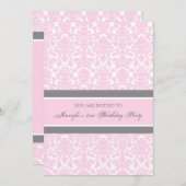 Rosa Gray Damask 21. Geburtstag Party Einladung (Vorne/Hinten)