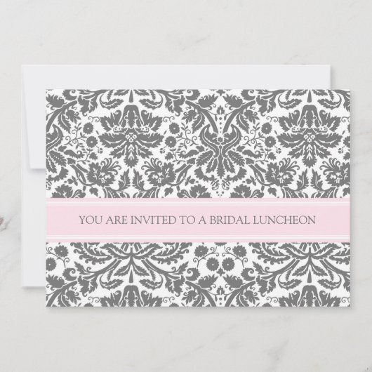 Rosa Gray Damask Bridal Mittagessen Einladung (Vorderseite)