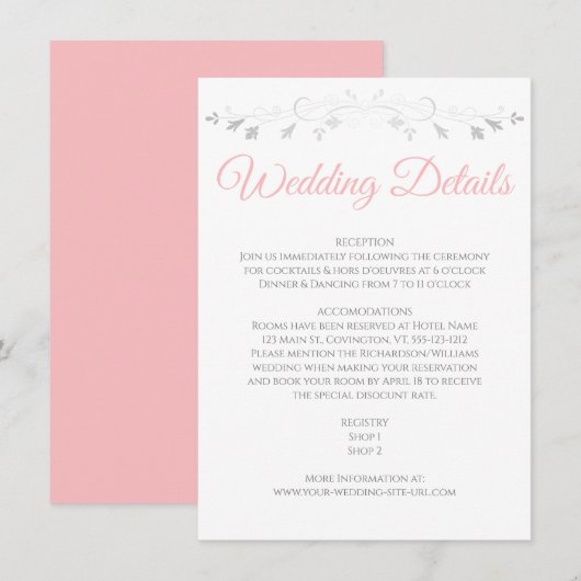Rosa & Gray Elegante Hochzeitssonderkarte Begleitkarte (Vorne/Hinten)