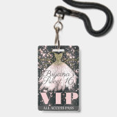 Rosa Gray Gold Sparkle Dress Sweet 16 VIP Pass Ausweis (Rückseite mit Lanyard)