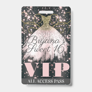 Rosa Gray Gold Sparkle Dress Sweet 16 VIP Pass Ausweis
