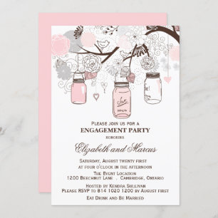 Rosa & Gray Mason Jars Engagement Party Einladung