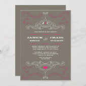 Rosa & Gray Rock 'n' Roll Music Themed Wedding Einladung (Vorne/Hinten)