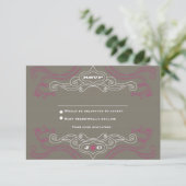 Rosa & Gray Rock 'n' Roll Music Themed Wedding RSVP Karte (Stehend Vorderseite)