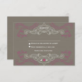 Rosa & Gray Rock 'n' Roll Music Themed Wedding RSVP Karte (Vorne/Hinten)