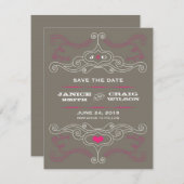 Rosa & Gray Rock 'n' Roll Music Themed Wedding Save The Date (Vorne/Hinten)