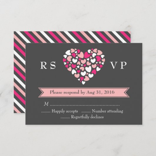 Rosa Gray Wedding RSVP Card mit Liebe und Herz (Vorne/Hinten)