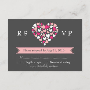 Rosa Gray Wedding RSVP Card mit Liebe und Herz Karte