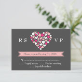 Rosa Gray Wedding RSVP Card mit Liebe und Herz Karte (Stehend Vorderseite)