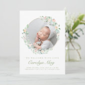 Rosa Green Baby Foto Geburtshilfekarten Ankündigung (Stehend Vorderseite)